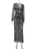 Unlined Lace Sheer Sexy Club Outfits Skinny Women Dresses V Neck Long Sleeve Split Bodycon Female Vestidos Robes