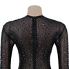 Women O-neck Long Sleeve Mesh Diamonds Rhinestones Long Dress Birthday Bodycon Mermaid Maxi Dresses Vestidos