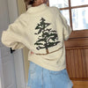 Women Shawl Collar Cardigan Long Sleeve V Neck Y2K Aesthetic Graphic Print Button Down Sweater Knitwear Coat Tops