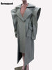 Autumn Long Oversized Ruffled Trench Coat for Women Drawstring Loose Elegant Chic Asymmetrical Overcoat