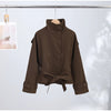 Women's Coats Jacket Double Breasted Belted Cropped Trench Coat Stand Collar Long Sleeve Casual Outerwear For Ladies