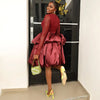 Women Satin Short Cocktail Dress Mesh Long Sleeve Corset Tiered Bubble Hem Round Neck Bodycon Evening Party Club Midi Dresses