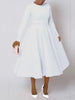 A Line High Waisted Dress Zipper in Back Women Long Sleeve Autumn Casual Dress Elegant Office Work Lady Dress Solid Color