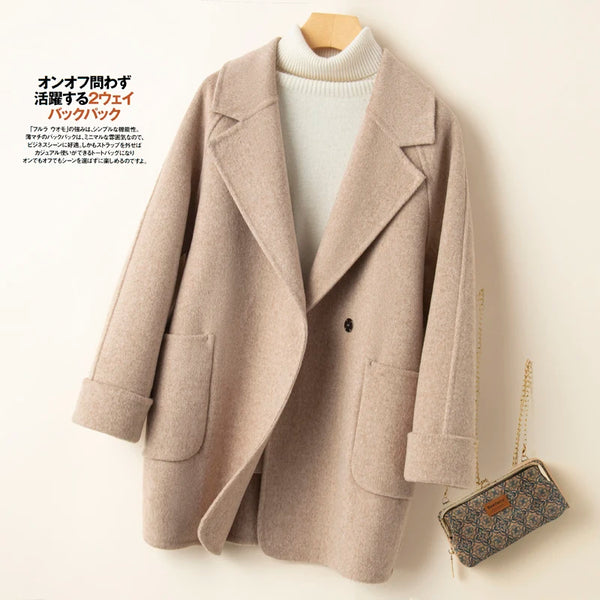 Autumn and Winter Reversible Woolen Coat Women's Mid-Length Small Hepburn Style Woolen Coat Loose
