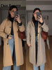 Vintage Khaki Reversible Plaid Trench Coat Women Loose Lapel Single Breasted Pocket Full Sleeve Jacket Autumn Lady Outwear