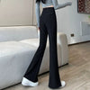 Black Front Split Flares Pants Women High Waist Elastic Slim Fit Wide Leg Pants Woman Y2K Simple Trousers