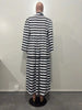 Vintage Women Striped Bowknot Collar Long Sleeve High Waist Big Swing Babydoll Maxi Long Dress Vestidos Dresses