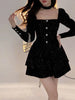 Women's Slim Fit A-line Velvet Dress Christmas Clothes Square Collar Long-sleeved Red Sweet Girl Autumn Winter