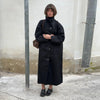 Women's Stand High Collar Single Metal Button Long Trench Coat Oversized Drop Shoulder Side Pocket Weekend Commute Casual Coat