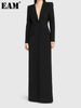 Women Black Single Button X-Long Elegant Blazer Lapel Long Sleeve Jacket Tide Autumn 31A0819