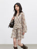 Women Dresses V Neck Loose Casual A Line Lace Up Long Sleeved Plaid Dress Puff Sleeve Spring Autumn