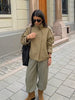 Women Relaxed Fit Short Utility Trench Jacket High Funnel Neck Epaulet Design Double Breasted Cropped Coat Commuter Outerwear