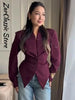 Elegant Lace Up Blazer Jacket Waist Cinching Irregular Hem V Neck Single Breasted Women's Suit Lady Commute Clothing