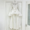 White Two Piece Set for Women Lapel Flare Sleeve Spliced Ruffles Lace Blouse High Waist Simpel Vest Dress Fairy Suit Female