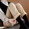 Spring Winter Plus Velvet Women Jeans Button High Waist Solid Pants Pockets Thicken Casual Straight Trousers
