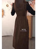 Winter Fake Two piece Corduroy Dress Stylish Women's Dress Draw pleats Slim Waist Dress Women's Retro Knee Over Middle Long