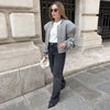 Double Zip Rib Collar Women Cropped Jacket Long Sleeve Side Pockets Loose Oversized Solid Autumn Coats Daily Chic Jackets