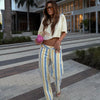 Women Jeans Straight Stripe Button Detail Jeans Female High Waist Loose Curved Wide Leg Denim Pants Vintage Casual Outfit Ladies