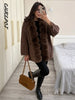 Faux Fur PatchworkTwisted Knitted Cardigan Women Elegant Lapel Long Sleeve Pockets Furry Knitwear Autumn Female Loose Outerwears
