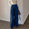 Spring Autumn Loose-Fitting Corduroy Trousers Women's Solid Color Button Pocket Corduroy Wide-Leg Pants Straight Pants
