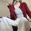 Autumn Long Sleeve Women Elegant Cardigan Sweater Slim Fit Solid Color O-neck Knitted Top Short Coat