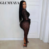 Women O-neck Long Sleeve Mesh Diamonds Rhinestones Long Dress Birthday Bodycon Mermaid Maxi Dresses Vestidos