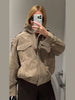 Casual Solid Suede Jackets Women Street Stand Collar Full Sleeve Zippers Loose Coats Female Spring Lady Jacket