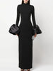 Women Elegant Evening Club Party Trumpet Long Sleeves Sexy Turtleneck Tight Maxi Bandage Dress Black Vestido