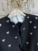 Autumn Winter Heart Buckle Black Wool Tweed Short Jacket Coat Women Vintage Long Sleeve V Neck Wave Cardigan Outwear Top