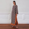 Geometric Print Women Maxi Dresses Long Flare Sleeve Feather Fringe Trim Side Slit Dress Elegant Party Vintage Ladies Dress