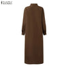 Women's Gathered Front Maxi Dresses Fall Solid Color Turn-Down Collar Long Sleeve Half Buttons Shirtdress Commuting