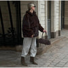 Women Dark Brown Faux Fur Coat Stand Neck Zipper Loose Solid Pullover Spring Chic Lady Casual High Street Outwear
