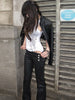 Double-Breasted Decoration Pants Women Metal Ring Tassel Elastic Waist Autumn Street Daily Hottie Bell-Bottom