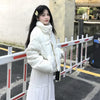 Women's Kawaii Polka Dot Down Cotton Jacket Korean Button Patchwork Corduroy Short Parkas Y2K Stand Collar Puffer Warm Jacket