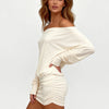 Autumn Girl Off Shoulder Pullover Women's Clothing Solid Color Long Sleeved Loose Casual Slim Pleated Hug Hips Short Dress
