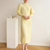 Pleated Half High Collar Batwing Sleeve Women's Dress Chic Elastic Loose Casual Famale Clothes 2DB4324