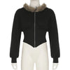 Autumn Winter Faux Fur Collar Solid Hooded Coats Women Casual Slim Waist Zip Hoodies Gothic Jackets Chic Streetwear