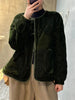 O-neck Retro Cotton Jacket Women Casual Pocket Green Velvet Coat Winter Long Sleeve Loose Warm Clothing Versatile F629