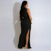 Women O-neck High Split Ruched Stacked Bodycon Midi Maxi Dress Evening Party Club Vestidos Sexy Chic Long Dresses