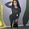 Retro Jumpsuit Women Sexy Slim Fit Moon Print Long Sleeve Tight Leggings Round Neck Versatile Casual Wear Autumn