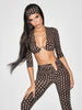 Sexy 3 Piece Set Woman Polka Dot Print Headscarf+Low-Neck Full Sleeve Tops+Metal Buckle Crop Pants Streetwear