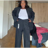 V-Neck Longline Tailored Double-Breasted Blazer Coat Black Peak Lapel Welt Pockets Autumn Elegant Office Women Outerwear