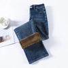 Women's Winter Fleece Jeans Thicken Warm Soft Loose Straight Korean Denim Pants Female Plush Velvet Wide Leg Pants