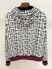 High Street F/W Designer Jacket Women's Geometric Monogram Printed Velvet Hooded Bomber Jacket