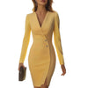 Spring and Autumn Women's Long Sleeve Dress High Waist Slim V-neck Office Elegant Hip Mini Short Skirt