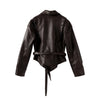 Women Leather Bomber Jackets Coats With Belt Notched Shoulder Pads Motorcycle Street Chic Short Outwear Solid Lace Up