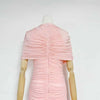 Women Ruched Maxi Dress Asymmetric Draped Sleeve High Neck Bodycon Mermaid Formal Evening Party Gown