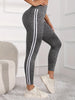 Women's Soft Leggings With White Striped, High Waist Stretch Workout Running Tight Pants