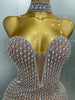Full Rhinestones Mesh Transparent Long Dress Women Birthday Celebrate Evening Prom Dress Party Club Stage Costume