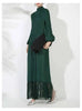 Maxi Dress Women High Neck Long Sleeves Stitching Tassel Hem Solid Color Dresses Female Party Clothing 2DB1143